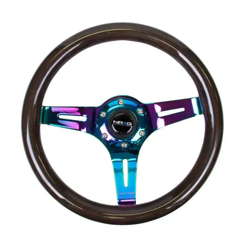 NRG NRG Classic Wood Grain Steering Wheel (310mm) Black w/Neochrome 3-Spoke Center