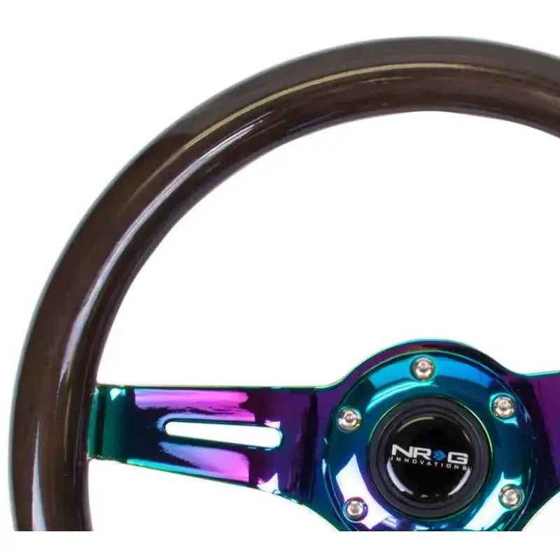 NRG Classic Wood Grain Steering Wheel (310mm) Black w/Neochrome 3-Spoke Center 