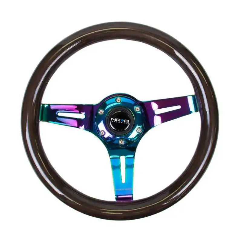 NRG Classic Wood Grain Steering Wheel (310mm) Black w/Neochrome 3-Spoke Center 