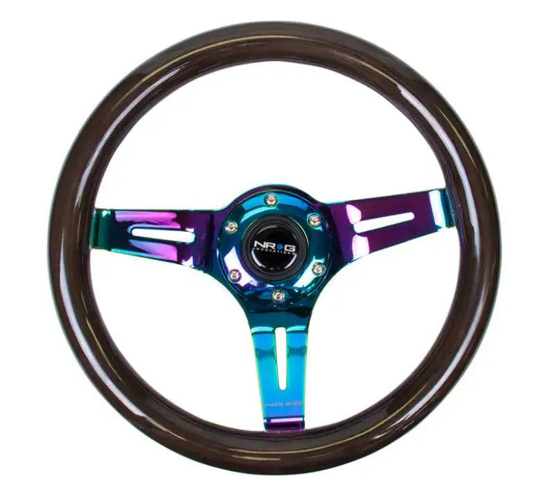 NRG NRG Classic Wood Grain Steering Wheel (310mm) Black w/Neochrome 3-Spoke Center