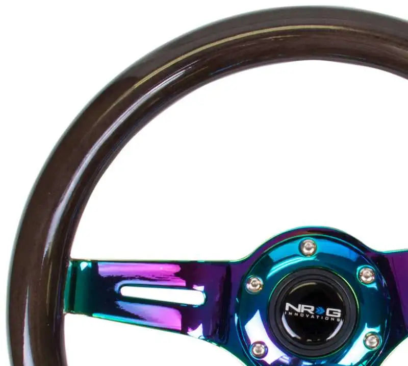 NRG Classic Wood Grain Steering Wheel (310mm) Black w/Neochrome 3-Spoke Center 