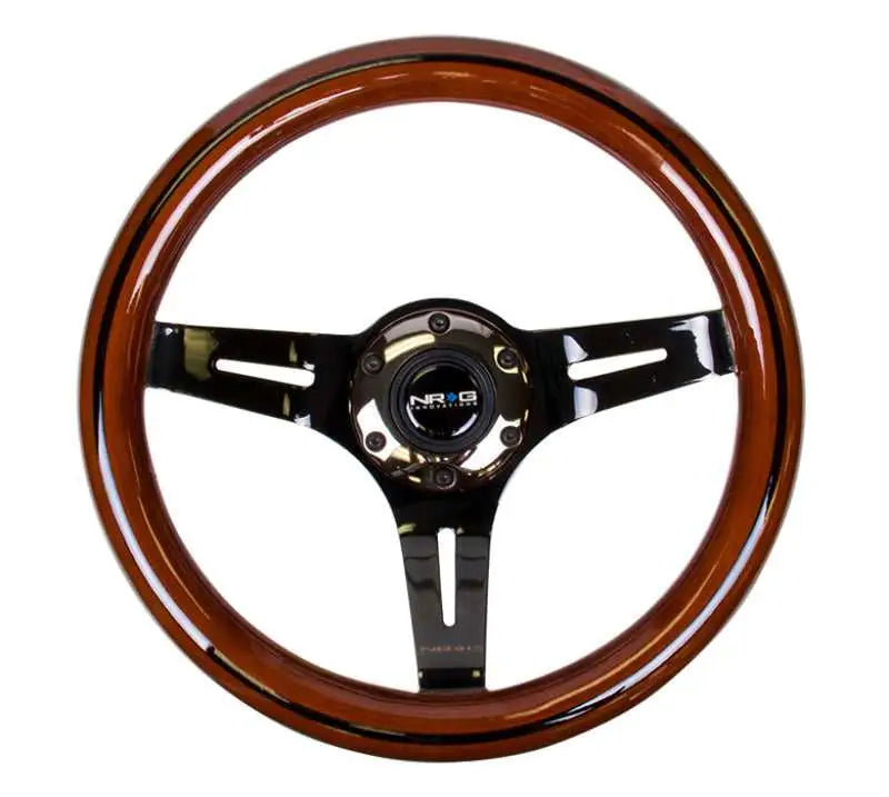 NRG NRG Classic Wood Grain Steering Wheel (310mm) Dark Wood & Black Line Inlay w/Blk Chrome 3-Spoke Ctr.