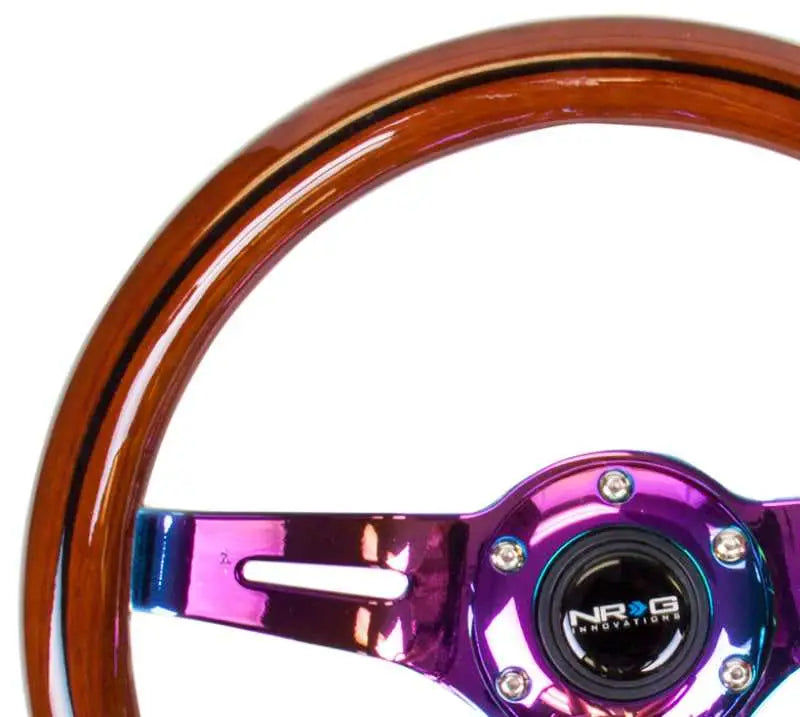 NRG Classic Wood Grain Steering Wheel (310mm) Dark Wood & Black Line Inlay w/Neochrome 3-Spoke Ctr. 