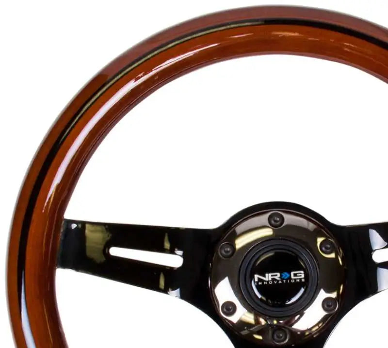 NRG Classic Wood Grain Steering Wheel (310mm) Dark Wood & Black Line Inlay w/Blk Chrome 3-Spoke Ctr. 