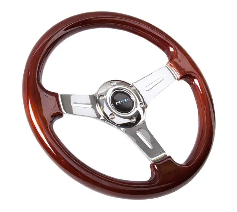 NRG Classic Wood Grain Steering Wheel (330mm) Wood Grain w/Chrome 3-Spoke Center 