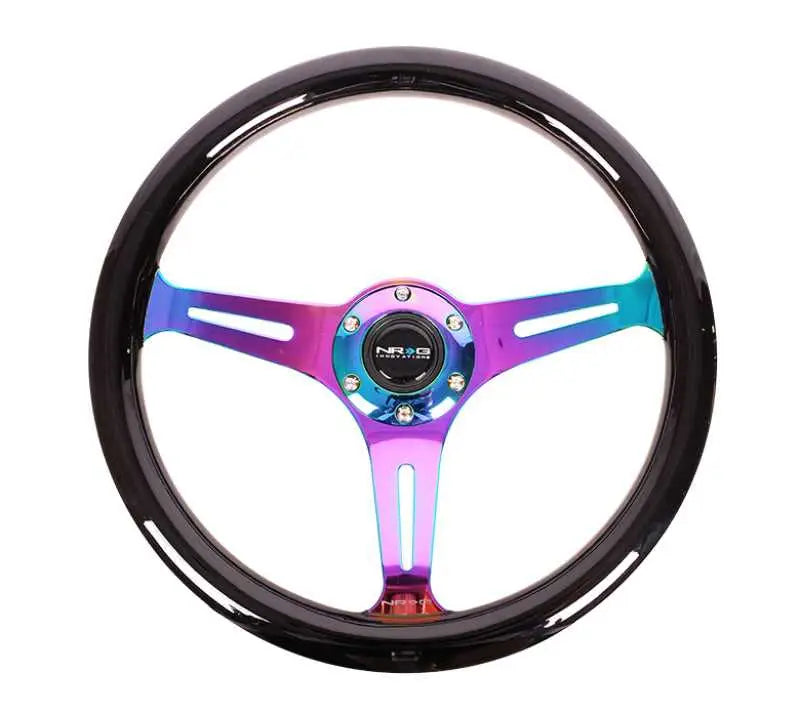 NRG NRG Classic Wood Grain Steering Wheel (350mm) Black Paint Grip w/Neochrome 3-Spoke Center