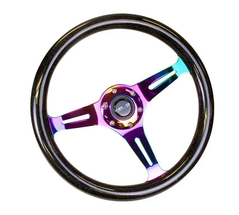 NRG Classic Wood Grain Steering Wheel (350mm) Black Sparkle/Galaxy Color w/Neochrome 3-Spoke 