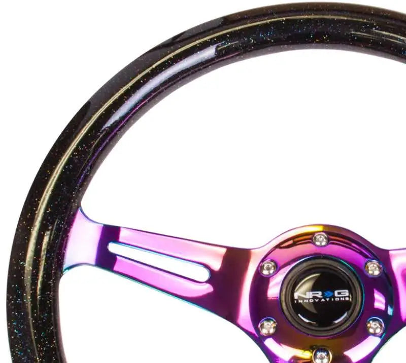 NRG Classic Wood Grain Steering Wheel (350mm) Black Sparkle/Galaxy Color w/Neochrome 3-Spoke 