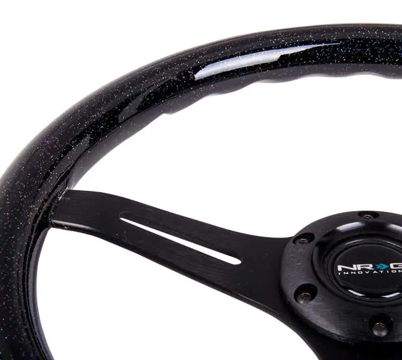 NRG Classic Wood Grain Steering Wheel (350mm) Black Sparkled Grip w/Black 3-Spoke Center 