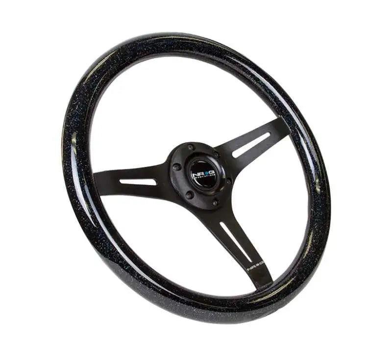 NRG Classic Wood Grain Steering Wheel (350mm) Black Sparkled Grip w/Black 3-Spoke Center 