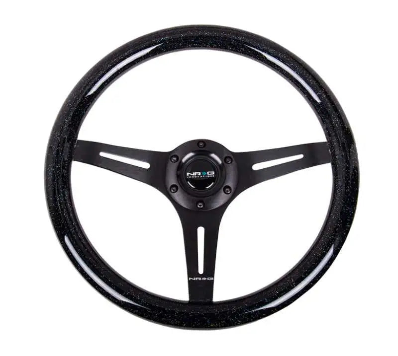 NRG NRG Classic Wood Grain Steering Wheel (350mm) Black Sparkled Grip w/Black 3-Spoke Center