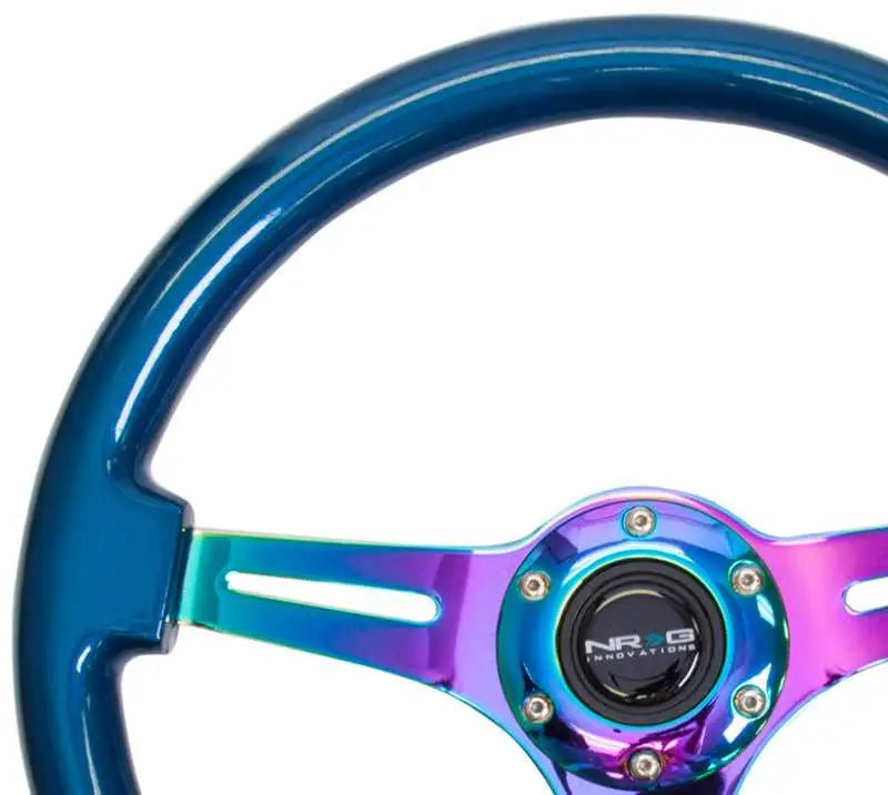 NRG Classic Wood Grain Steering Wheel (350mm) Blue Pearl/Flake Paint w/Neochrome 3-Spoke Center 