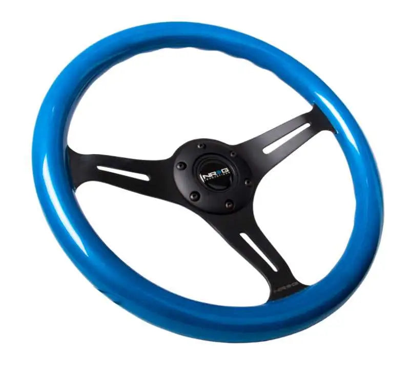 NRG Classic Wood Grain Steering Wheel (350mm) Blue Pearl/Flake Paint w/Black 3-Spoke Center 
