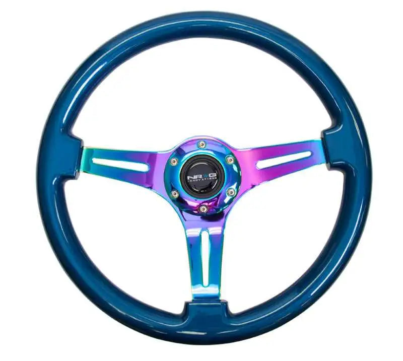NRG NRG Classic Wood Grain Steering Wheel (350mm) Blue Pearl/Flake Paint w/Neochrome 3-Spoke Center