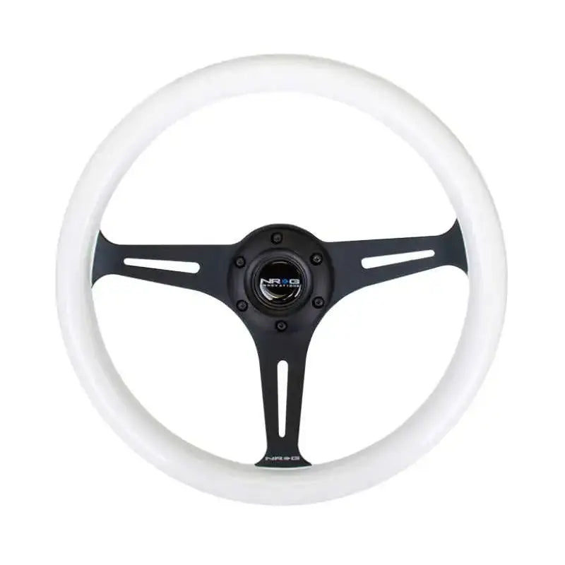 NRG NRG Classic Wood Grain Steering Wheel (350mm) Glow-N-The-Dark Green Grip w/Black 3-Spoke Center