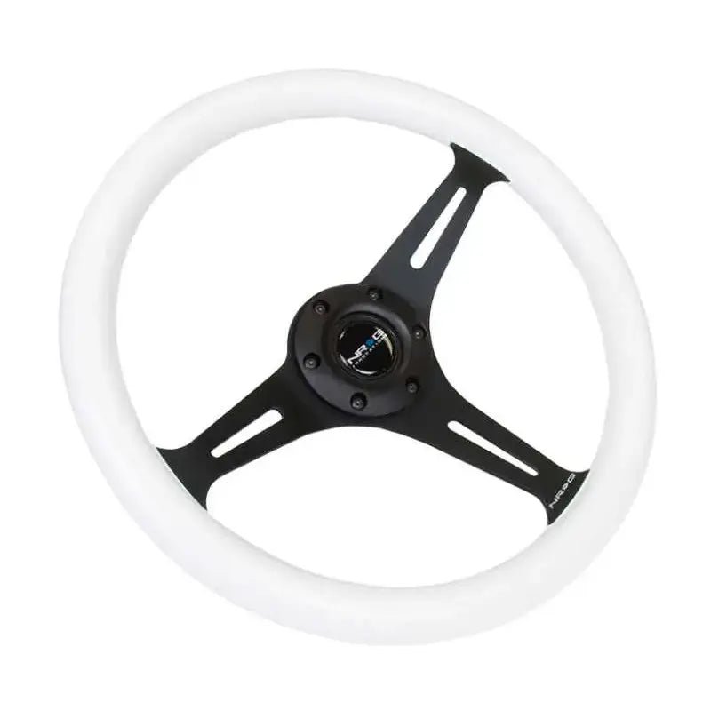 NRG Classic Wood Grain Steering Wheel (350mm) Glow-N-The-Dark Green Grip w/Black 3-Spoke Center 