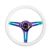 NRG NRG Classic Wood Grain Steering Wheel (350mm) Glow-N-The-Dark Green Grip w/Neochrome 3-Spoke Center
