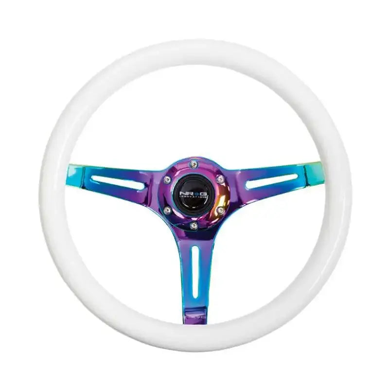 NRG NRG Classic Wood Grain Steering Wheel (350mm) Glow-N-The-Dark Green Grip w/Neochrome 3-Spoke Center