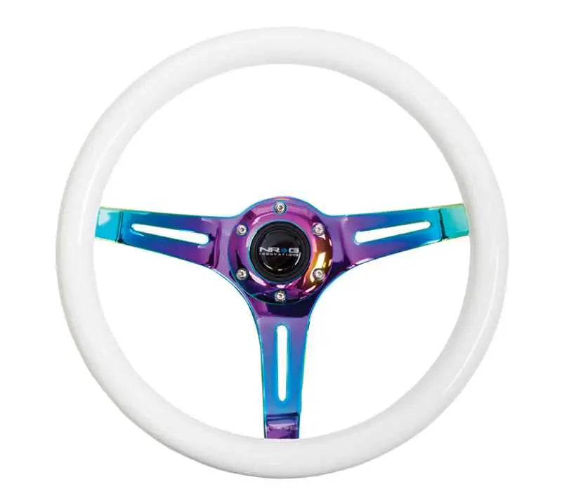 NRG NRG Classic Wood Grain Steering Wheel (350mm) Glow-N-The-Dark Green Grip w/Neochrome 3-Spoke Center