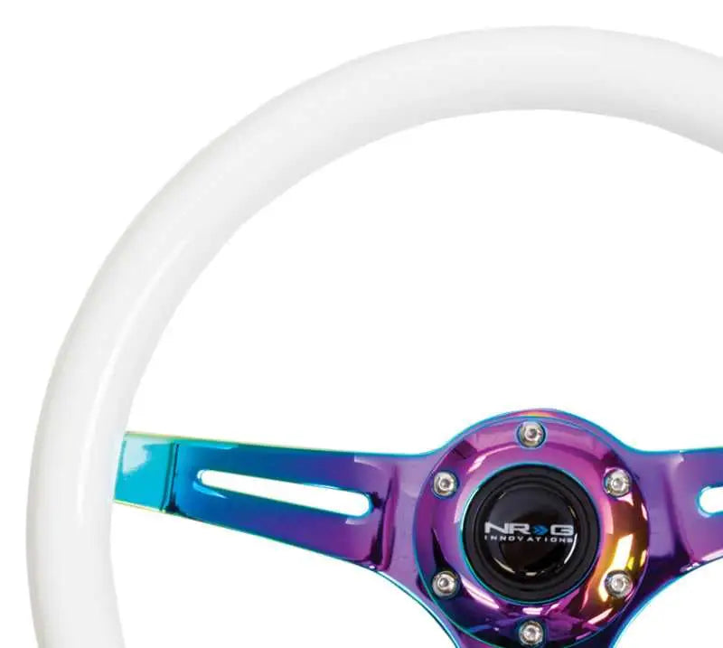 NRG Classic Wood Grain Steering Wheel (350mm) Glow-N-The-Dark Green Grip w/Neochrome 3-Spoke Center 