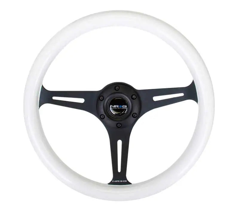 NRG NRG Classic Wood Grain Steering Wheel (350mm) Glow-N-The-Dark Green Grip w/Black 3-Spoke Center