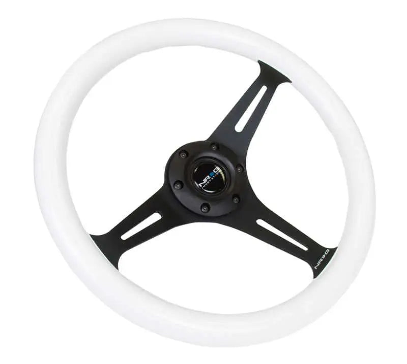 NRG Classic Wood Grain Steering Wheel (350mm) Glow-N-The-Dark Green Grip w/Black 3-Spoke Center 