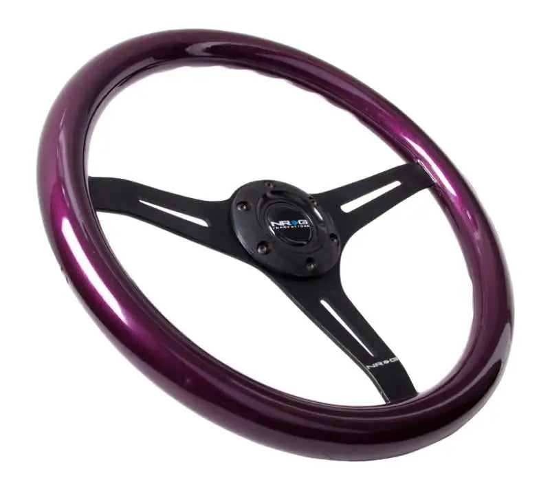 NRG Classic Wood Grain Steering Wheel (350mm) Purple Pearl/Flake Paint w/Black 3-Spoke Center 