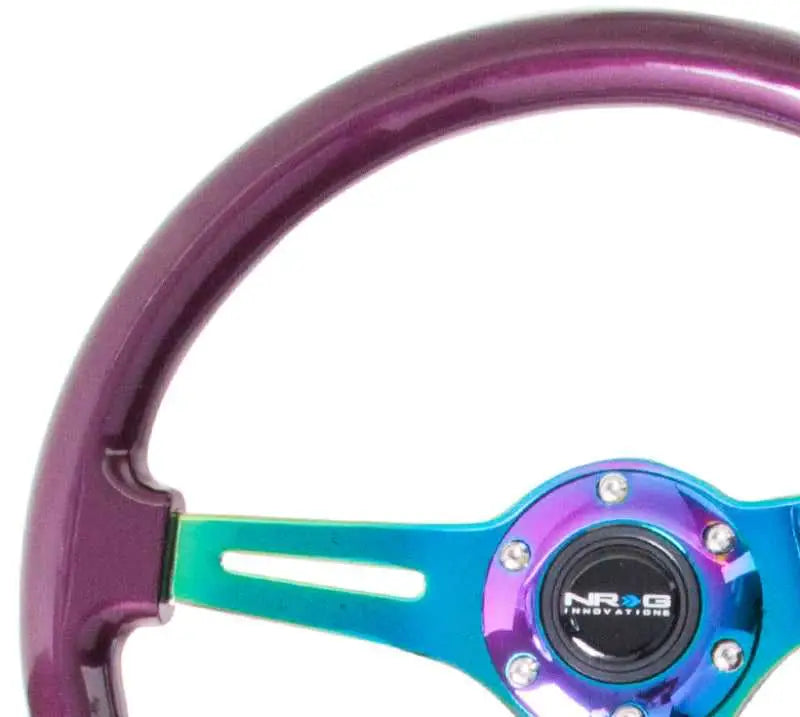 NRG Classic Wood Grain Steering Wheel (350mm) Purple Pearl Paint w/Neochrome 3-Spoke Center 