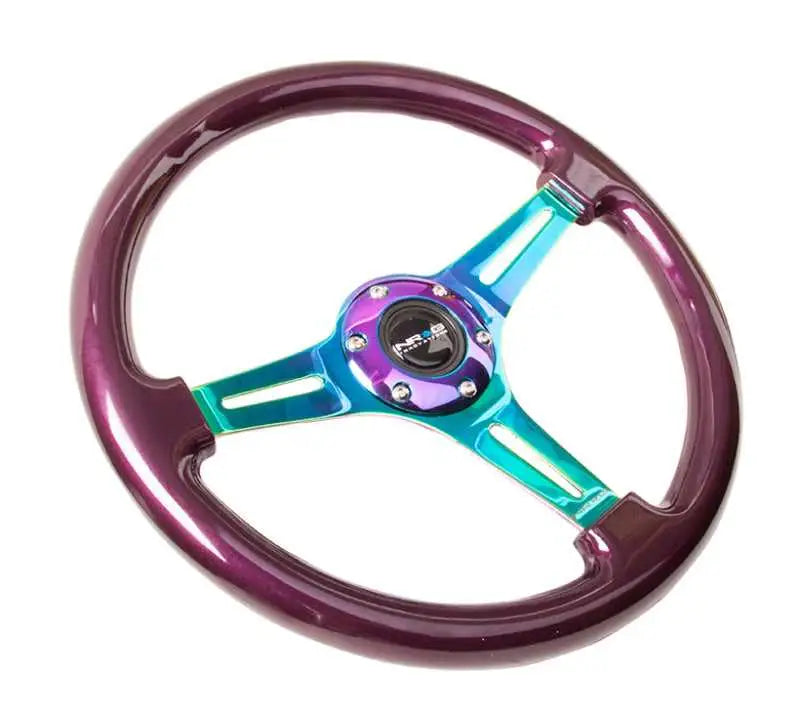 NRG Classic Wood Grain Steering Wheel (350mm) Purple Pearl Paint w/Neochrome 3-Spoke Center 