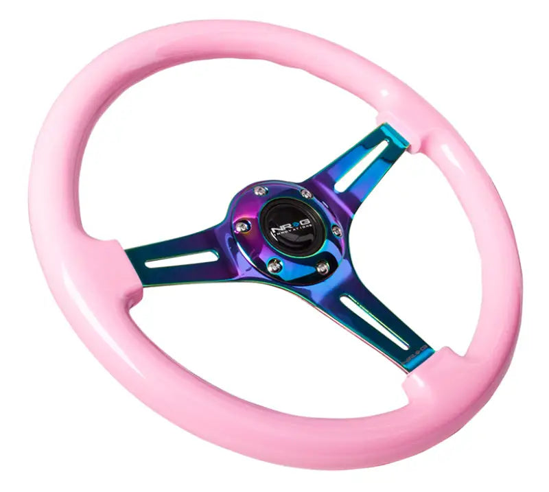 Pink steering wheel with iridescent spokes for NRG Classic Wood Grain Steering Wheel
