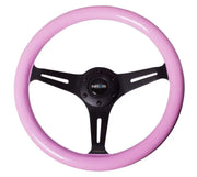 NRG NRG Classic Wood Grain Steering Wheel (350mm) Solid Pink Painted Grip w/Black 3-Spoke Center