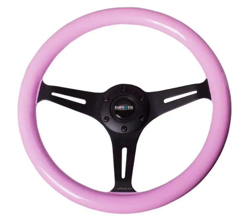 NRG NRG Classic Wood Grain Steering Wheel (350mm) Solid Pink Painted Grip w/Black 3-Spoke Center
