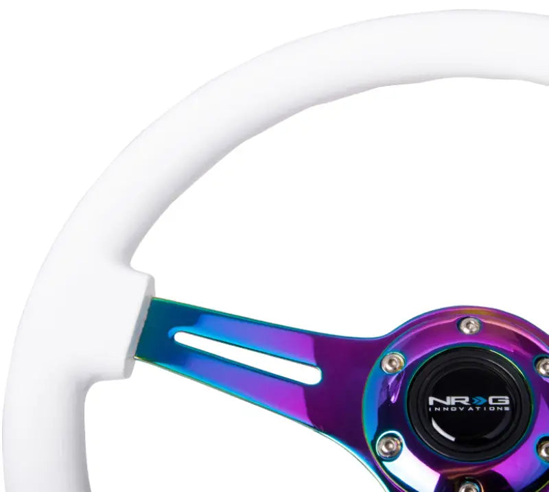 NRG Classic Wood Grain Steering Wheel (350mm) White Paint Grip w/Neochrome 3-Spoke Center - Truck & Automotive