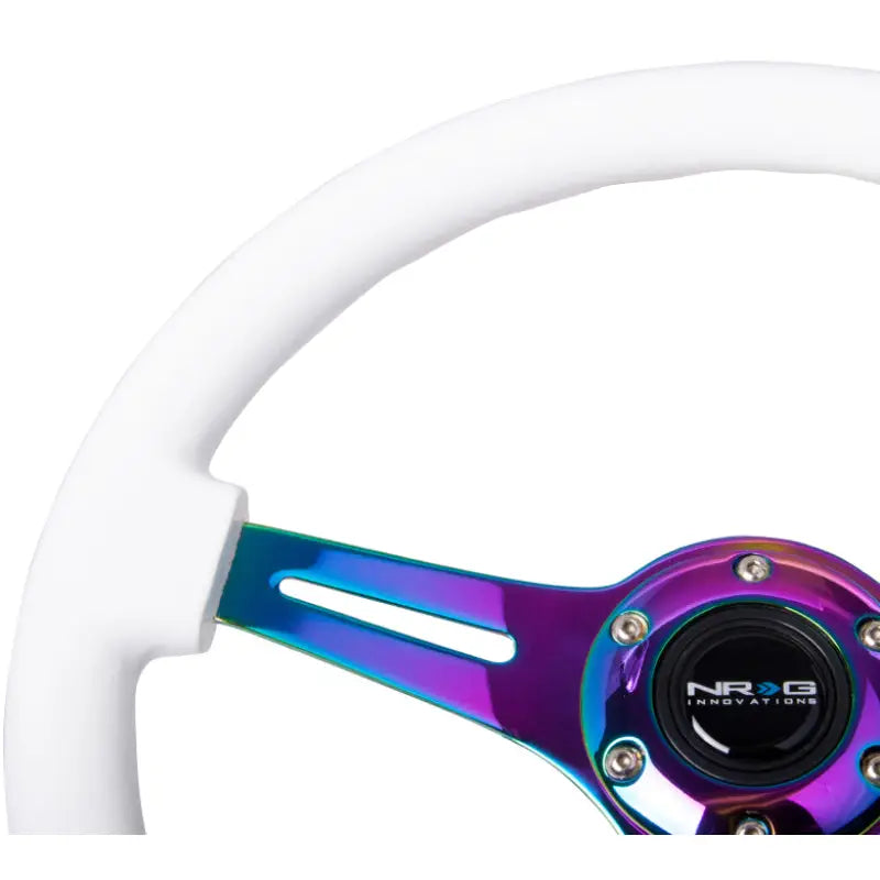 NRG ST-015MC-WT NRG Classic Wood Grain Steering Wheel (350mm) White Paint Grip w/Neochrome 3-Spoke Center
