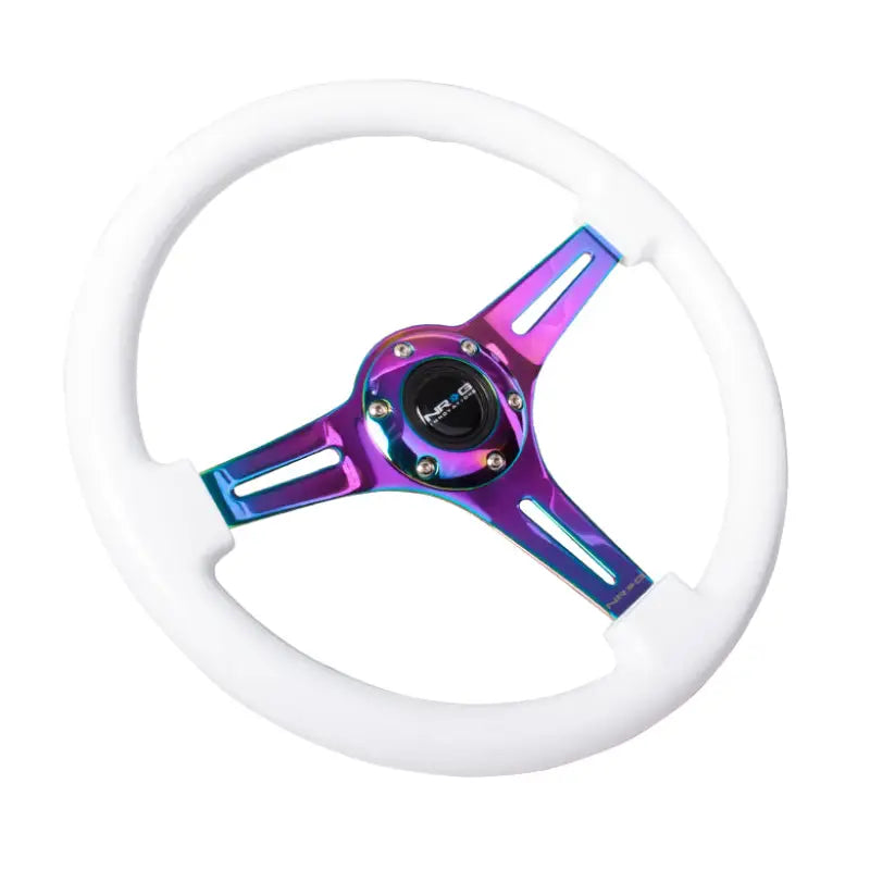 NRG ST-015MC-WT NRG Classic Wood Grain Steering Wheel (350mm) White Paint Grip w/Neochrome 3-Spoke Center