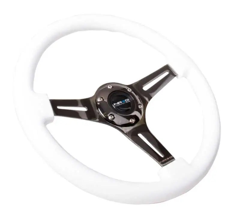 NRG Classic Wood Grain Steering Wheel (350mm) White Paint Grip w/Black 3-Spoke Center 