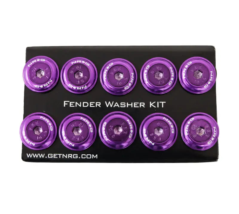 Purple NRG Fender Washer Kit with M6 bolt rivets for plastic fenders