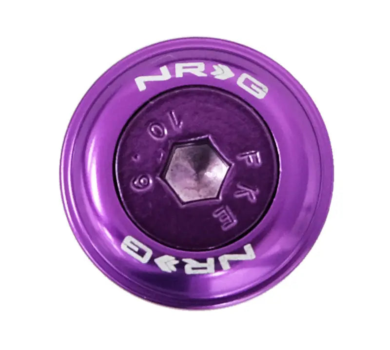 Purple anodized aluminum cap with hex socket from NRG Fender Washer Kit for style and durability