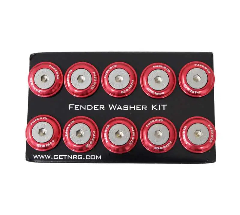 NRG Fender Washer Kit w/Rivets For Plastic (Red) - Set of 10 