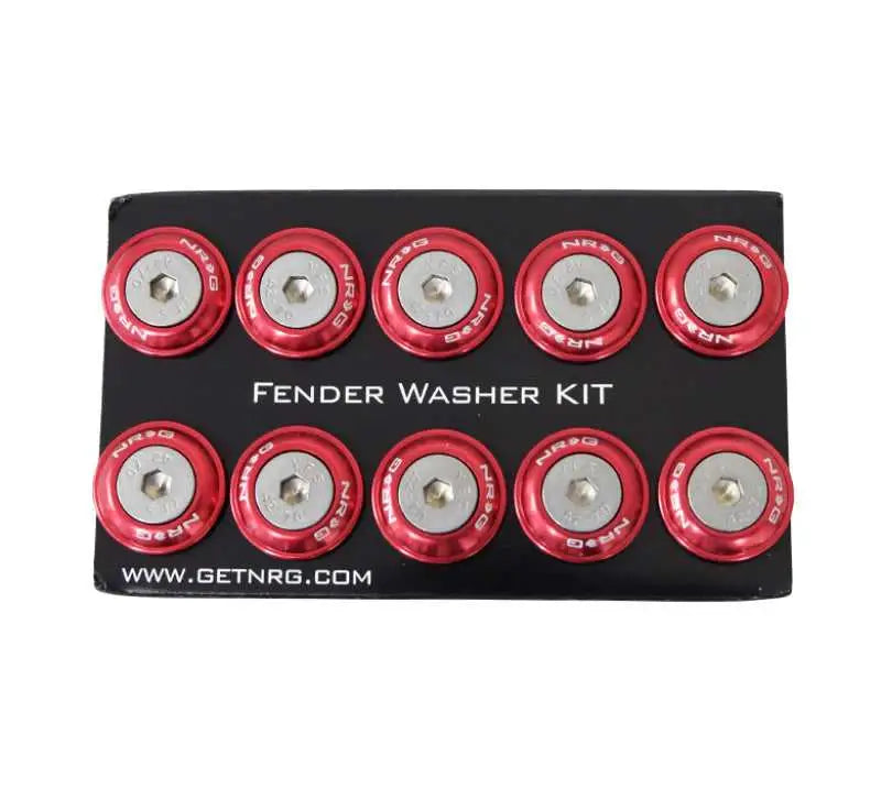 NRG NRG Fender Washer Kit w/Rivets For Plastic (Red) - Set of 10