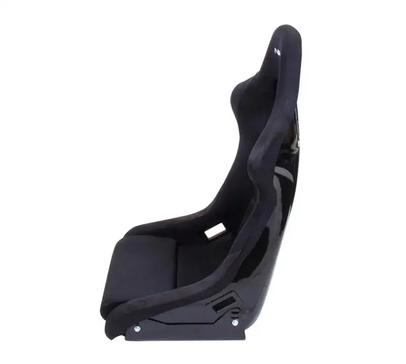 NRG FRP Bucket Seat - Medium, black ergonomic racing seat crafted from durable Fiber Reinforced Plastic, side view.