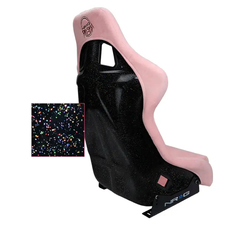Pink and black NRG FRP bucket seat PRISMA Edition with Pearlized Back and Pink Alcantara