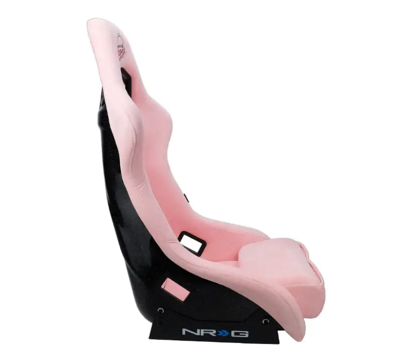 Pink and black NRG FRP bucket seat in PRISMA edition with Pearlized Back Pink Alcantara