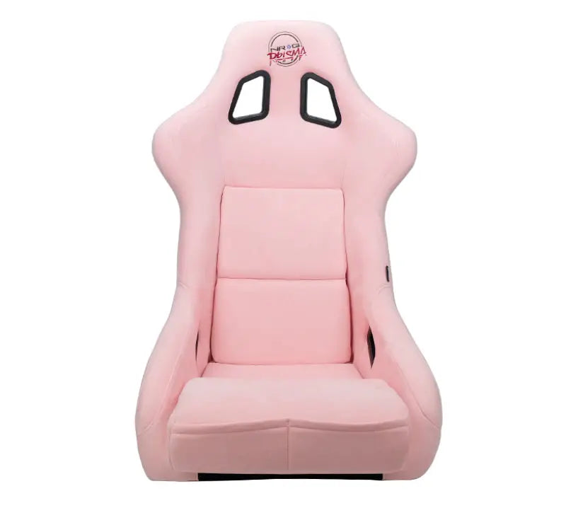 Pink racing-style NRG FRP bucket seat with pearlized back and pink Alcantara material