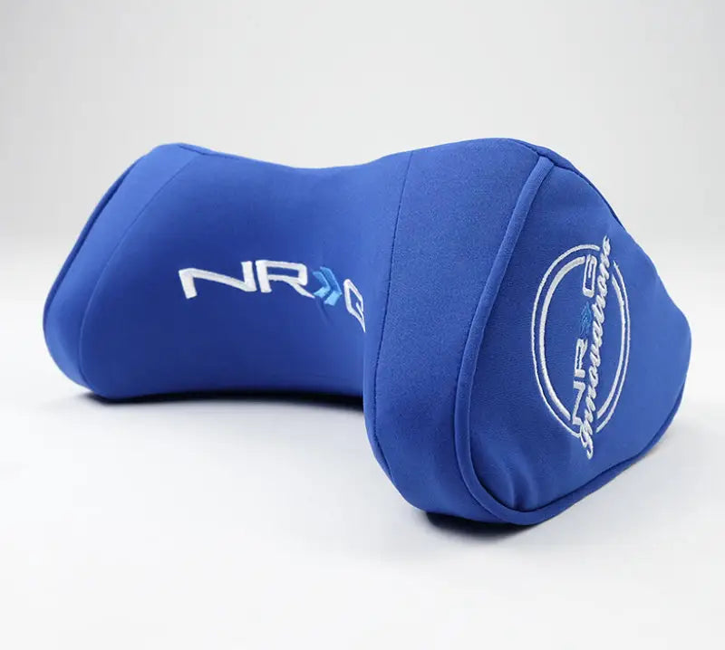Blue NRG Memory Foam Neck Pillow with logo perfect for comfortable travel