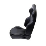 Black NRG reclinable sport seats in PVC leather with white stitching and logo