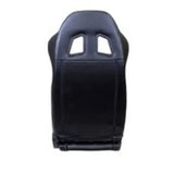 Black NRG reclinable sport seats with white stitching and logo, perfect for racing cars