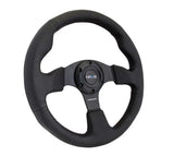 NRG Reinforced Steering Wheel (320mm) Black Leather w/Black Stitching 