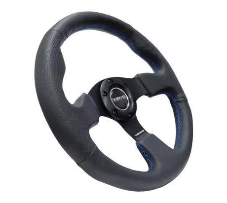 NRG Reinforced Steering Wheel (320mm) Black Leather w/Blue Stitching 