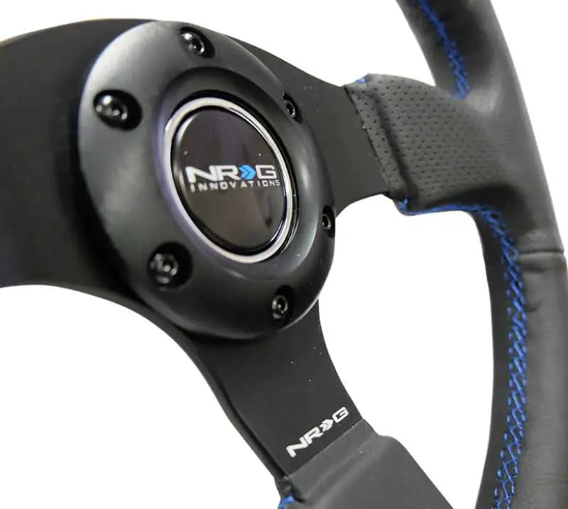 NRG Reinforced Steering Wheel (320mm) Black Leather w/Blue Stitching 